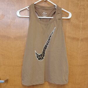 Nike The Nike Tee Dri-Fit Brown Tank Top with Leopard Print Swoosh
